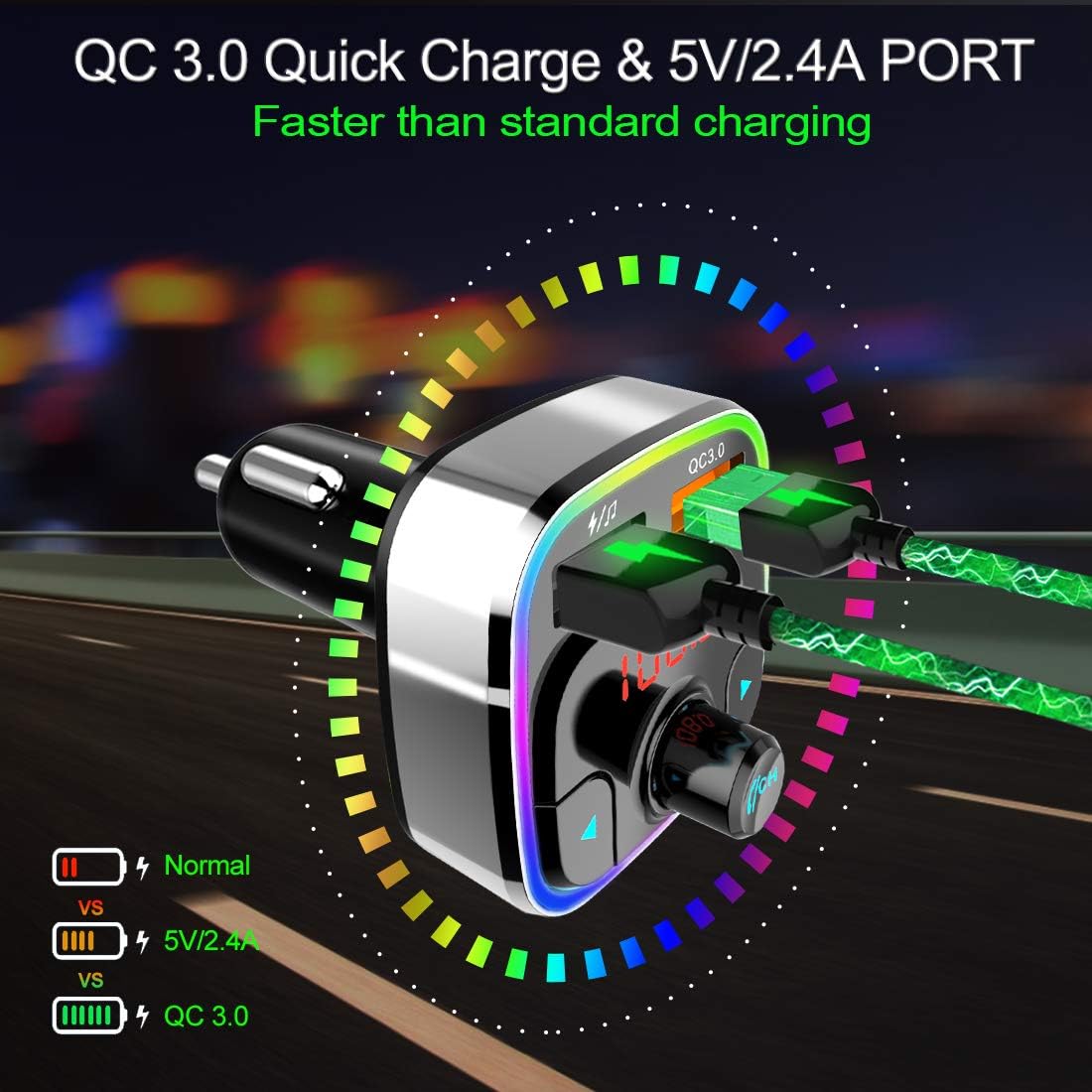 Bluetooth 5.0 Car FM Transmitter,QC3.0 Wireless Bluetooth Car Adapter Mp3 Music Player Car Kit with Hands-Free Calling and 2 USB Charge,LED Backlit,Play TF Card/USB for All Smartphones Audio Players: MP3 Players & Accessories