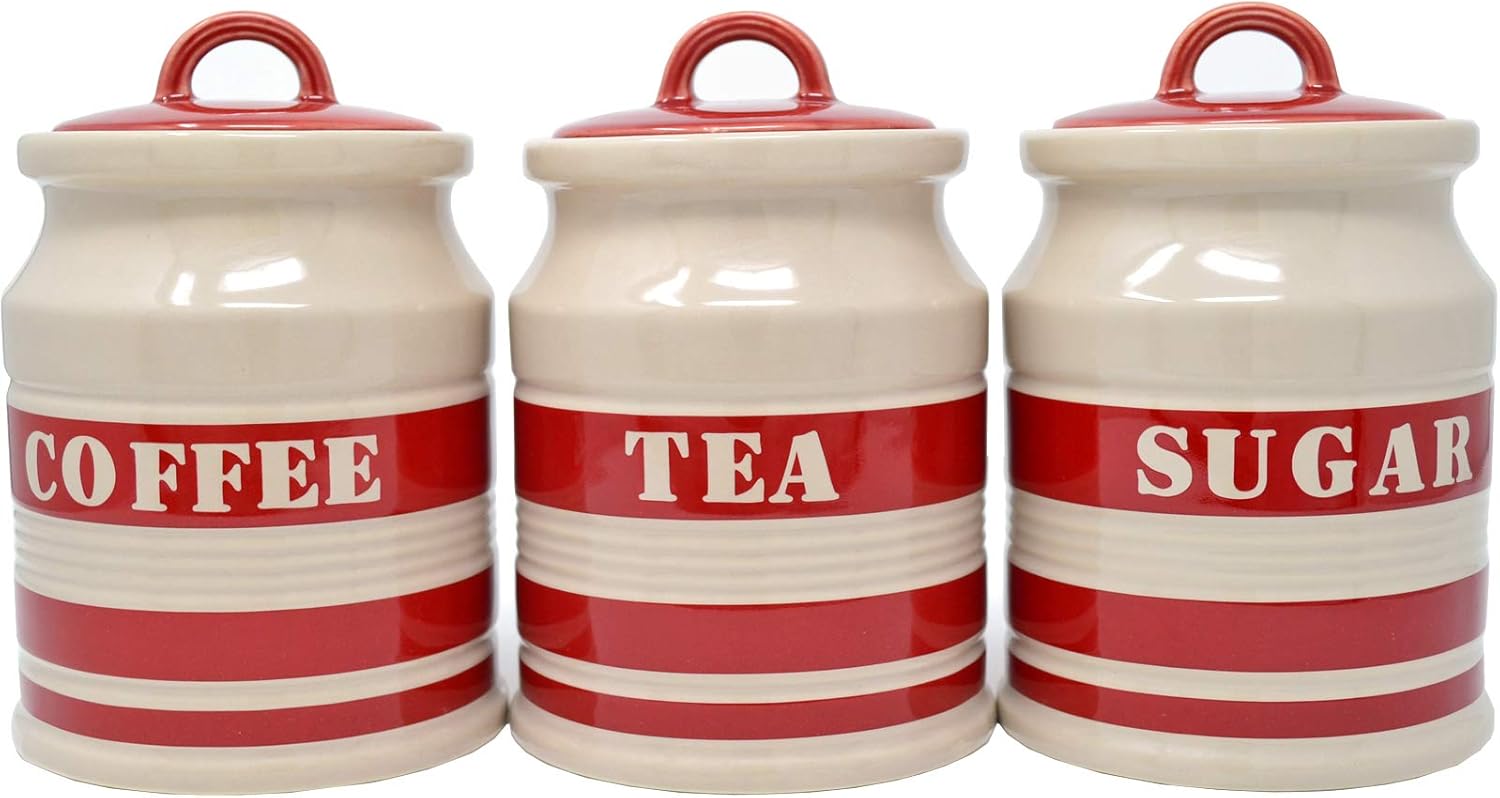 red and cream tea coffee sugar canisters
