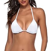 Zuvebamyo Women's String Bikini Top Padded Halter Swimsuit Top Triangle Bathing Suits Tops