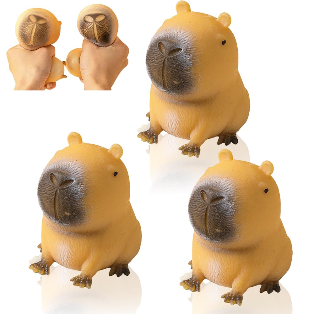 Fufu Capybara Stress Balls for Kids & Adults, 3Pcs Squishy Fidget Toys Squeeze Stress Ball, Office Desk Sensory Balls, Cute Capybara Gifts Easter Gifts Anxiety Relief Stress Toys for Kids Adults
