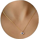 Caenyo Gold Evil Eye Necklace,14K Gold Plated Dainty Solitaire Minimalist Diamond Evil Eye Simple Necklace For Women Gold Jewelry Gifts