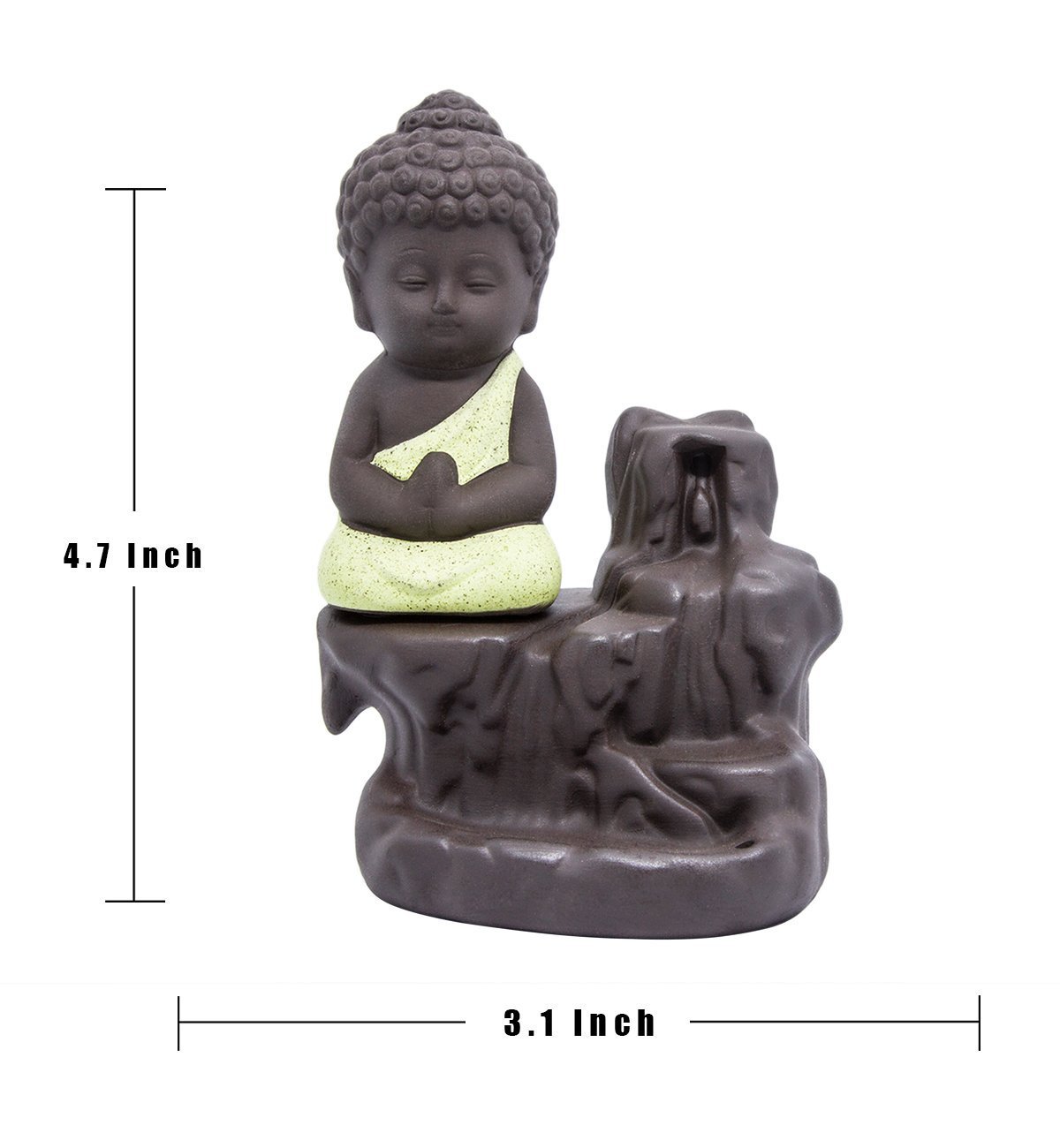 Incense Burner Backflow Set Mixed Aromatherapy Tower Cones Sticks Holder Ceramic Waterfall Buddha Monk Ash Catcher -IN007 Yellow (70 Variety Cones& Holder)