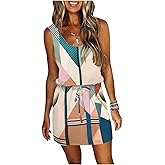 ETCYY NEW Womens Summer Striped Dresses Casual Sleeveless T Shirt Dress Drawstring Waist Sundress with Pockets