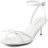 Shoe'N Tale Women's Kitten Heels Bow Strappy Heeled Sandals Square Open Toe Fashion Dressy Wedding Party Shoes