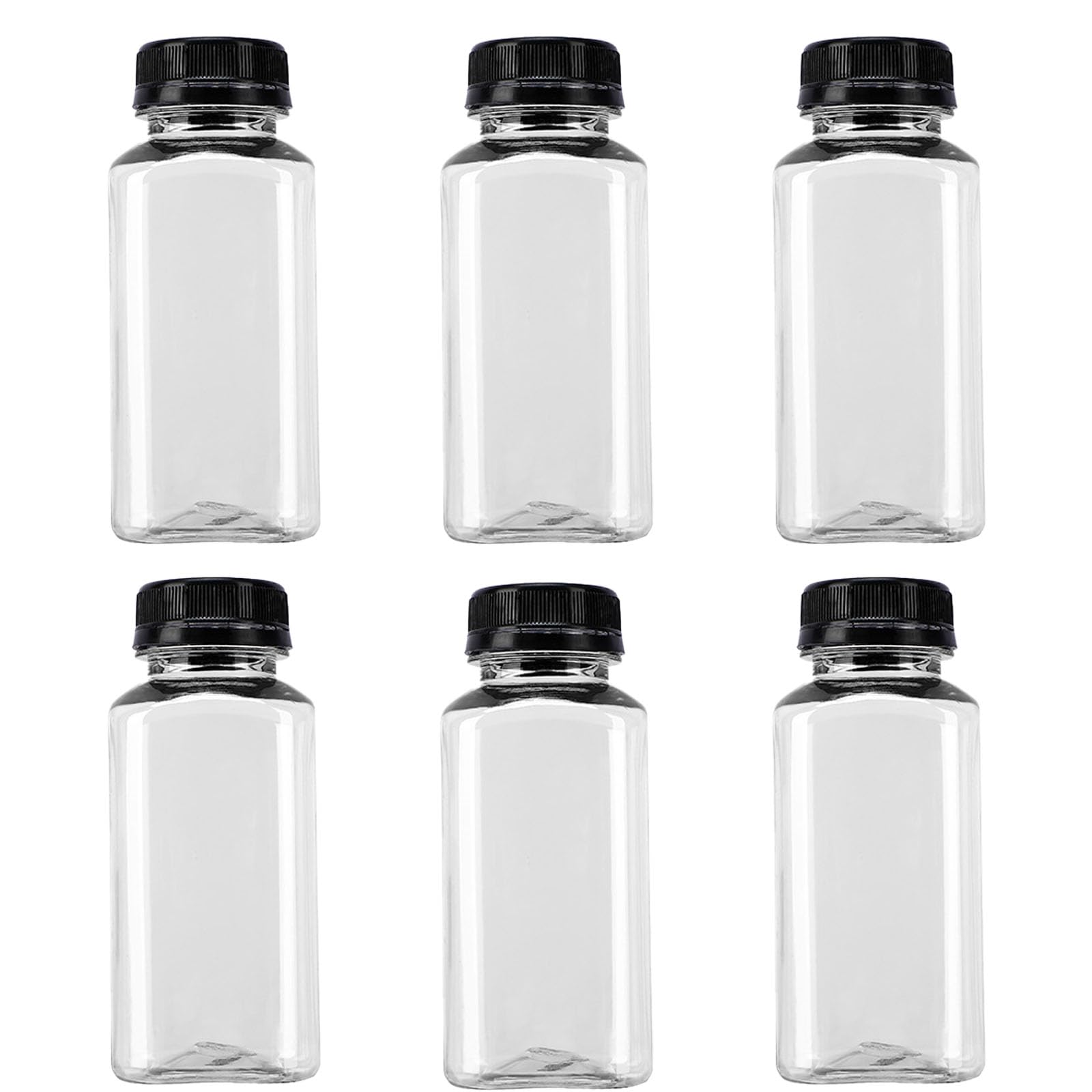 QXCFTW 6 PCS Juice Bottles,250ml Plastic Bottles, Plastic With Lids, Ideal for Milk,Smoothie Bottle,Empty Reusable Bottle for Storing Homemade Beverages, Milk, Water