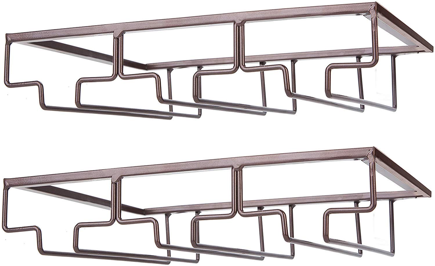 FOMANSH 2 x Metal Wine Glass Holder Under Cabinet Brown