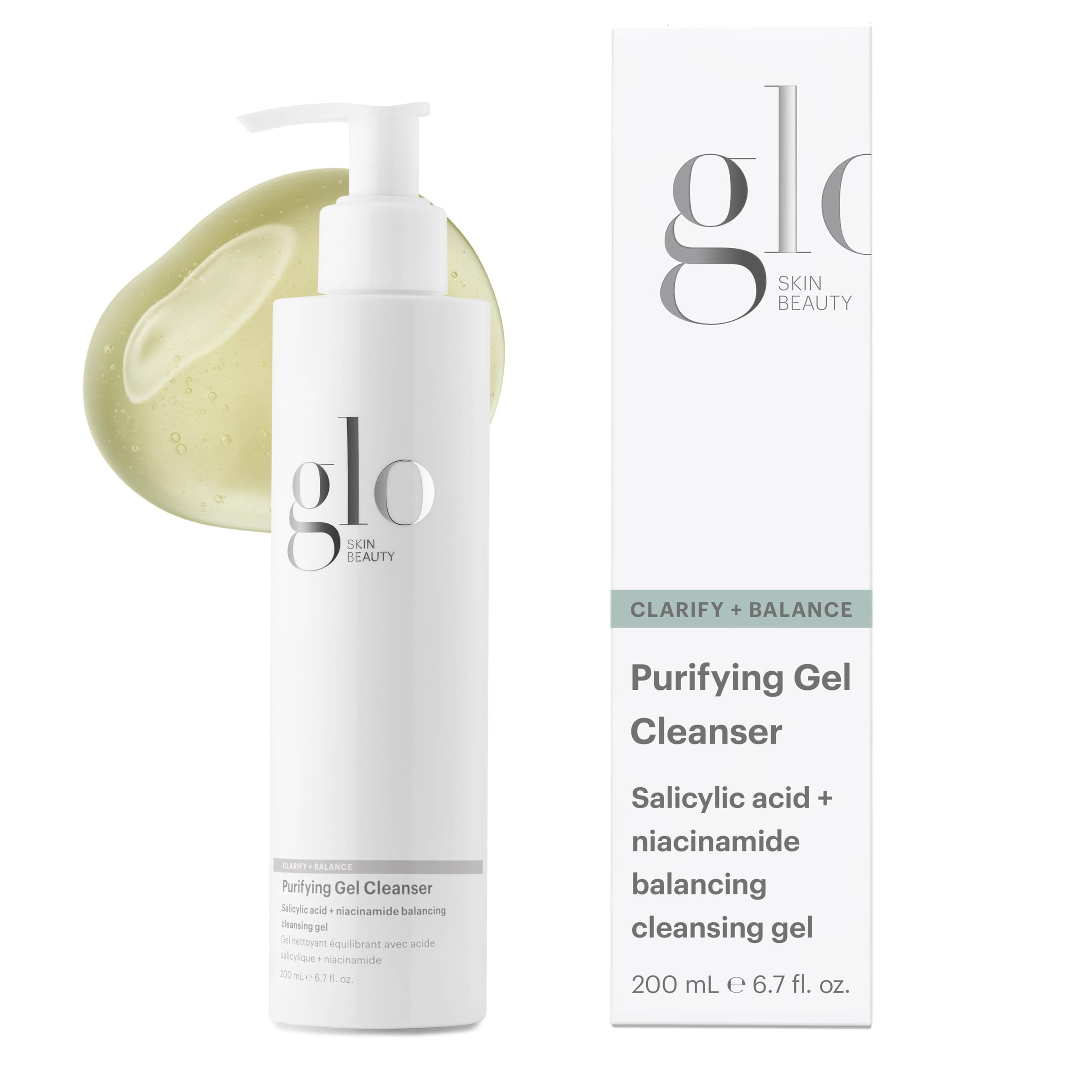 Glo Skin Beauty Purifying Gel Cleanser - Salicylic Acid + Niacinamide Face Wash Balances Skin, Targets Clogged Pores, Excess Oil & Breakouts - Gently Exfoliates & Minimizes Appearance of Fine Lines
