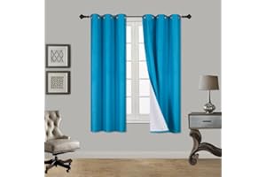GENERIC 2 Piece Faux Silk Window Blackout Curtain Solid Pattern with Bronze Antique Grommet Energy Efficient Adam Size 63" 84" 95" and 108" Long (63" Short, Aqua)