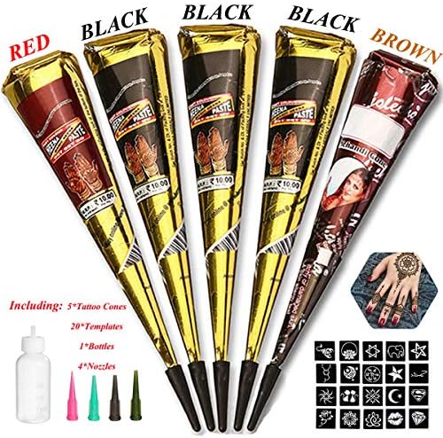 YAZONE Temporary Tattoo Kit, 5 PCS Conical Temporary Art Tattoos Painting, 20 PCS Free Adhesive Stencils