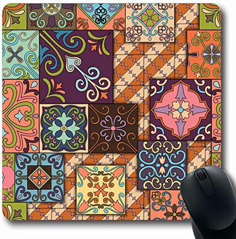 LifeCO Computer Mousepad Mosaic Abstract Portuguese Tiles Talavera Moroccan Lisbon Arabesque Arabian Arabic Azulejo Cement Oblong Shape 7.9 x 9.5 Inches Oblong Gaming Non-Slip Rubber Mouse Pad Mat