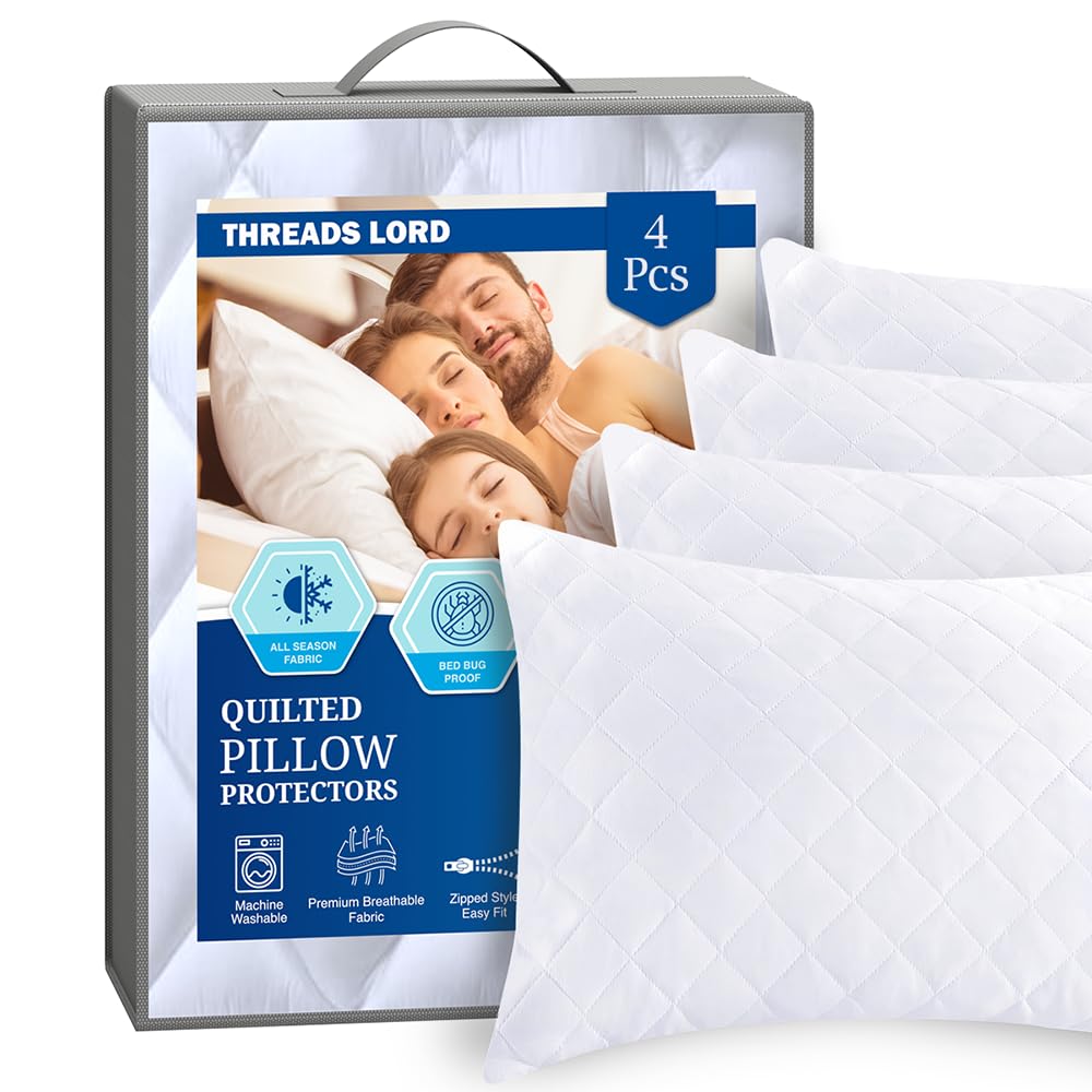 Le-Ostél Pillow Protectors 4 Pack - Ultra Soft Zipped & Hypoallergenic Quilted Pillow Protectors - Soft & Breathable Microfiber Anti Allergen Pillowcase 4 Pack (50 x 75 CM)