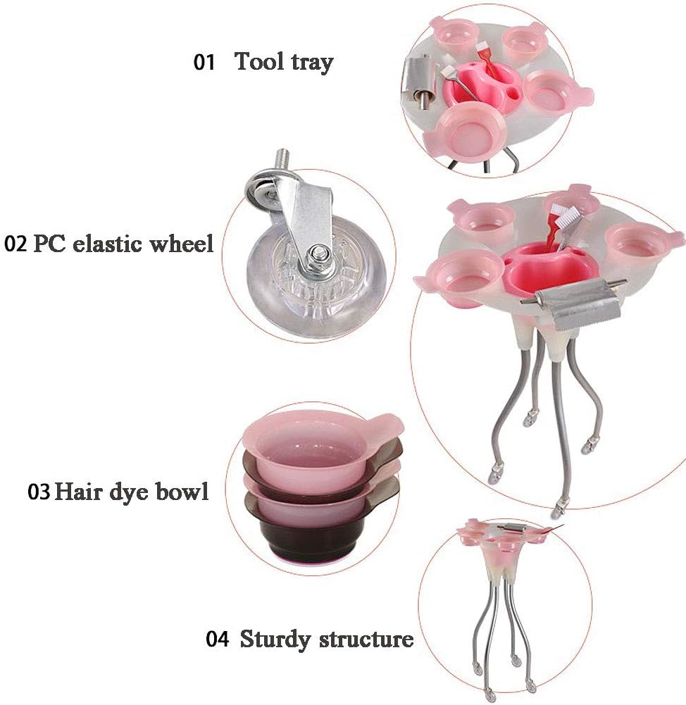 HORV Salon Trolley with Hair Color Dyes Bowls Beauty Hairdresser Tray Portable Utility Cart SPA Storage Hair Accessory Holder 4 Wheels: Home & Kitchen