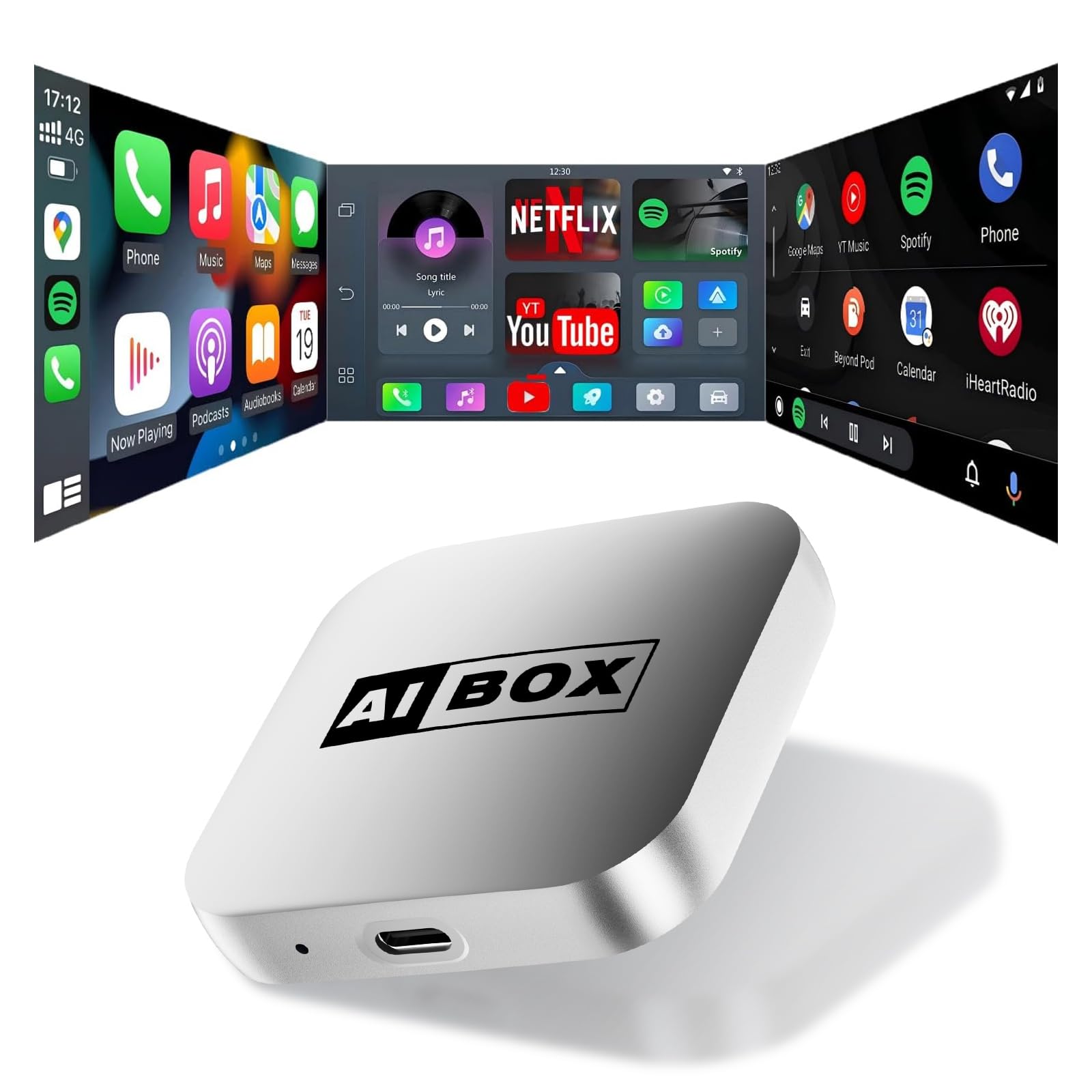 Photo 1 of 2-in-1 Wireless CarPlay Adapter & Android Auto with Netflix/YouTube/Tiktok, Mini Car Play Wireless Adapter for iPhone, Plug & Play Magic AI Box Fit for Cars with Wired CarPlay/Android Auto