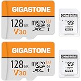 GIGASTONE 128GB Micro SD Card 2-Pack, A1 V30 4K Video Recording, Compatible with Security Camera, Dash cam, Drone, 95MB/s MicroSDXC Memory Card UHS-I Class 10, with 2 SD Adapter