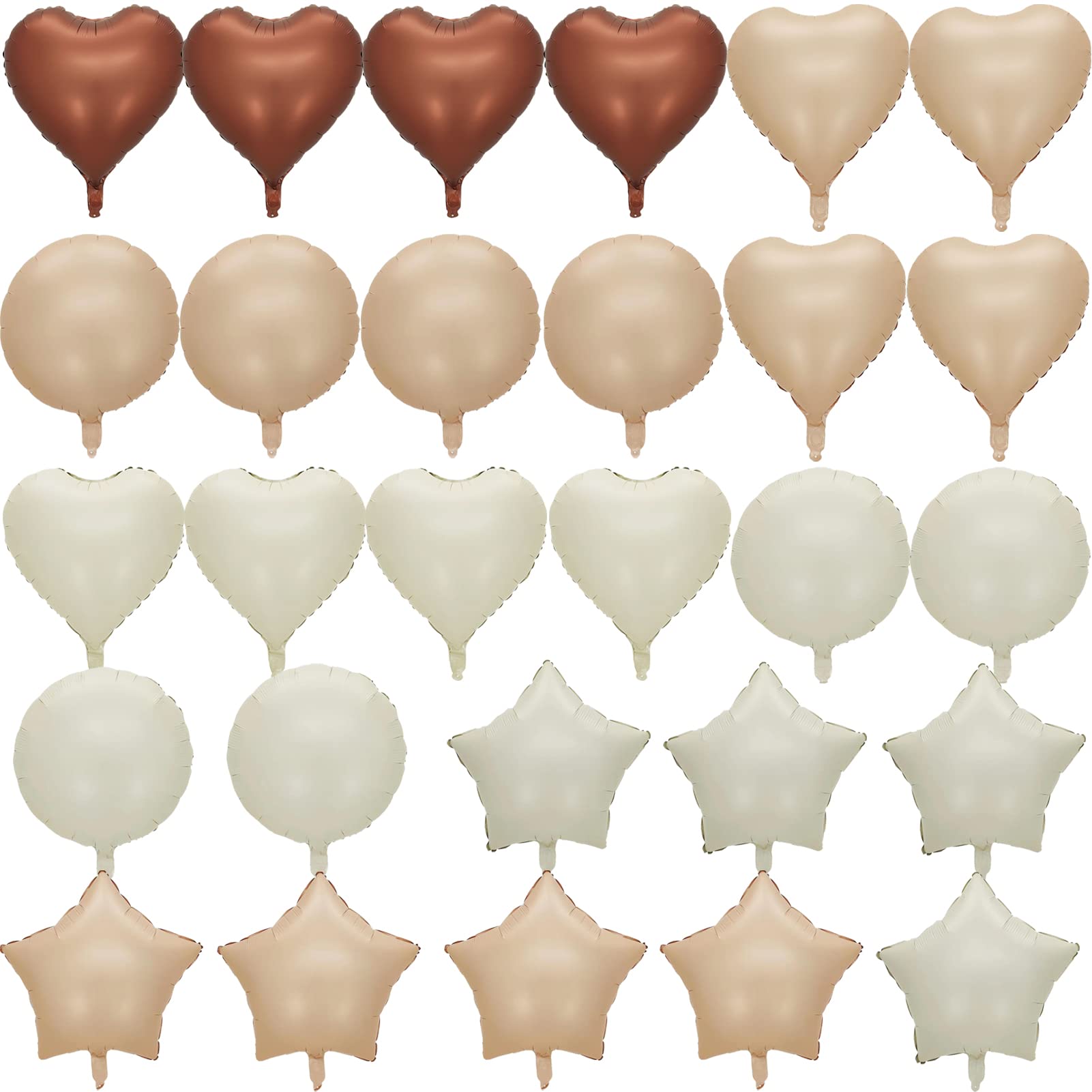 Photo 1 of 28Pcs 18in White Sand Balloons Foil Mylar Brown Tan Cream Neutral Balloon Caramel Boho Beige Star Balloons Heart Balloon Party Favors for Baby Shower Wedding Birthday Party Decorations