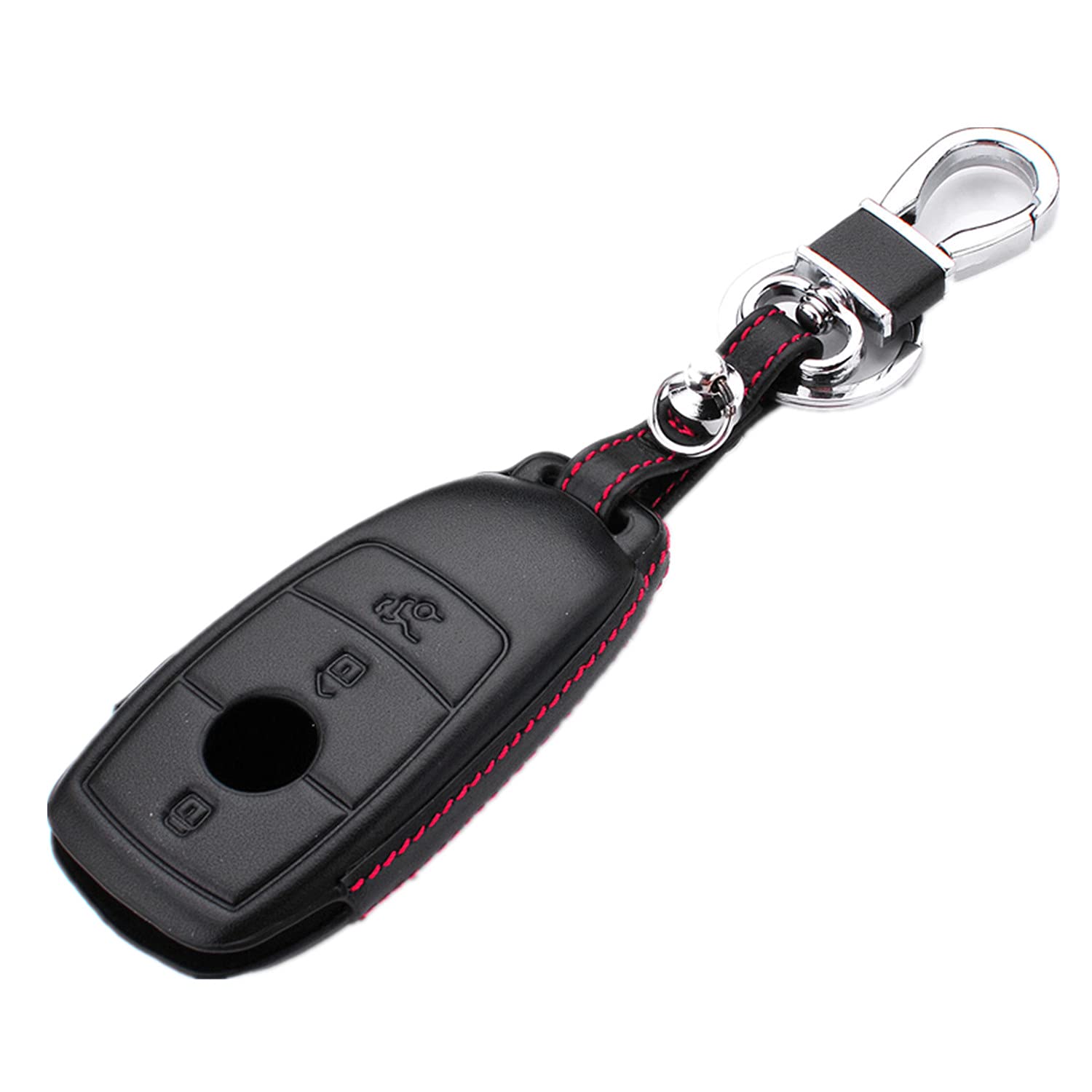 M.JVisun Men Women Genuine Leather Key Fob Cover For Mercedes-Benz 2019-2022 A Class C Class G Class 2017-2022 E Class 2018-2021 S Class Key Car Remote Key Case with Key Ring Keychain Holder - Black — image 1