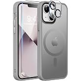 MOCCA Strong Magnetic for iPhone 13 Case, [Compatible with Magsafe][Screen Protector+Camera Lens Protector] Translucent Matte Back Slim Shockproof Case for iPhone 13 Phone Case 6.1", Titanium Gray