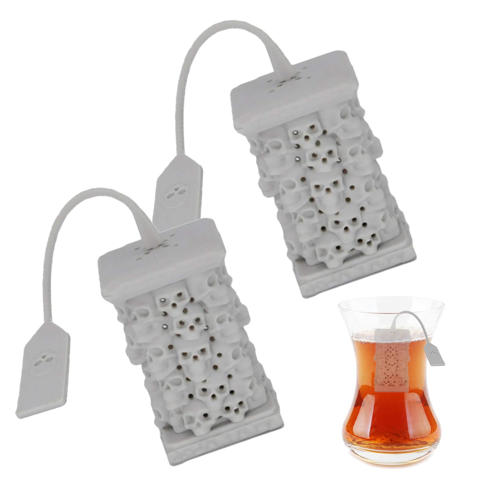 Elinala Tea Strainer, Tea Infuser, 2PCS Silicone Creative Skull Shaped Loose Tea Filter for Making Tea
