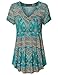 Vinmatto Women's Summer Short Sleeve V Neck Flowy Tunic Top(XL,Multi Green Blue)