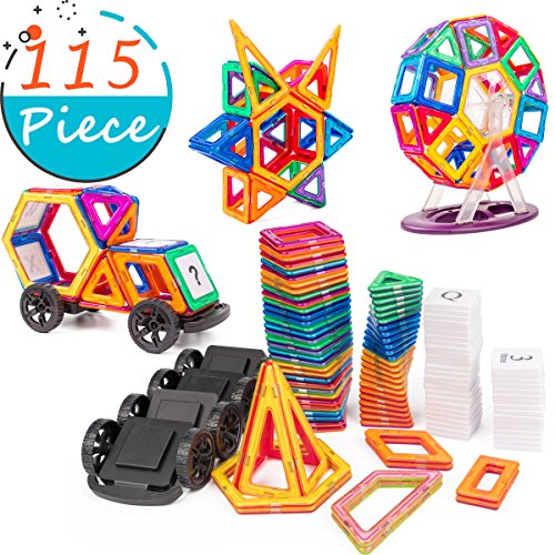 image for Magnet Tiles Building Block, Cossy 115 PCs Magnetic Stick and Stack Se
