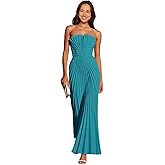 Eightale Strapless Satin Bridesmaid Dress Long Pleated A-Line Formal Evening Party Gown