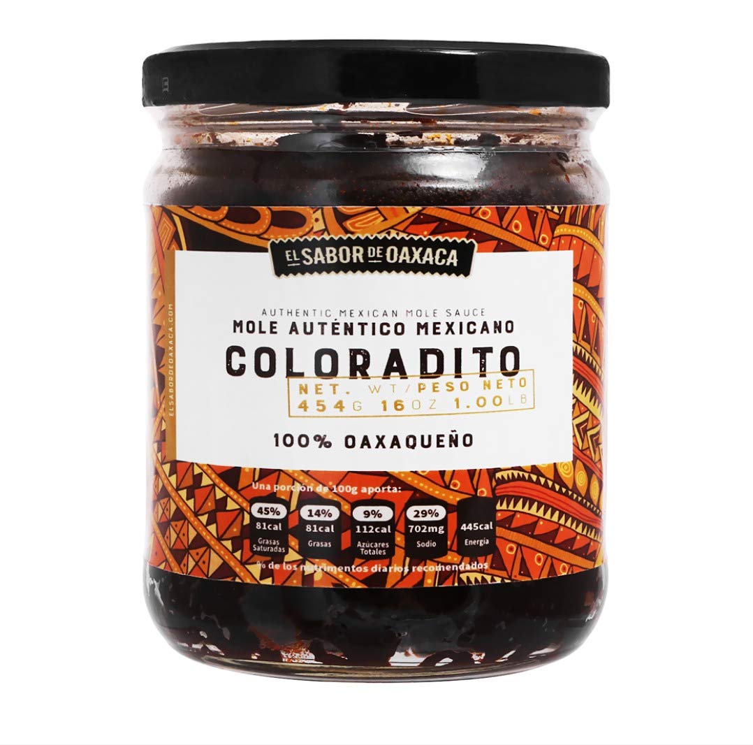 Mole Coloradito de El Sabor de Oaxaca, Authentic Mexican Mole Sauce, Mexican Gourmet Artisan Product, (16 Oz)