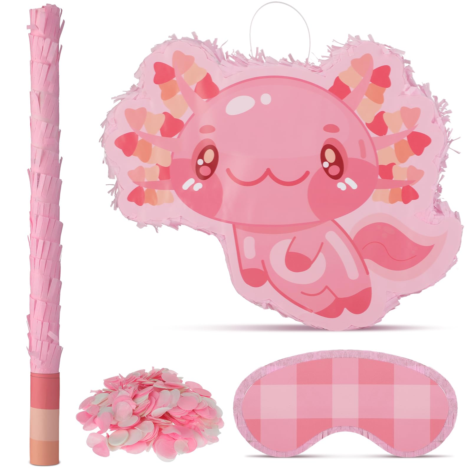 Photo 1 of Deekin Axolotl Birthday Party Decorations Axolotl Piñata Birthday Party Supplies Animals Piñata with a Blindfold Bat and Confetti for Axolotl Party Favor Girl Birthday Baby Shower Party Supplies