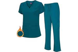 M&M SCRUBS Women's Breathable Cool Stretch Fabric Scrub Top and cargo Pant Set