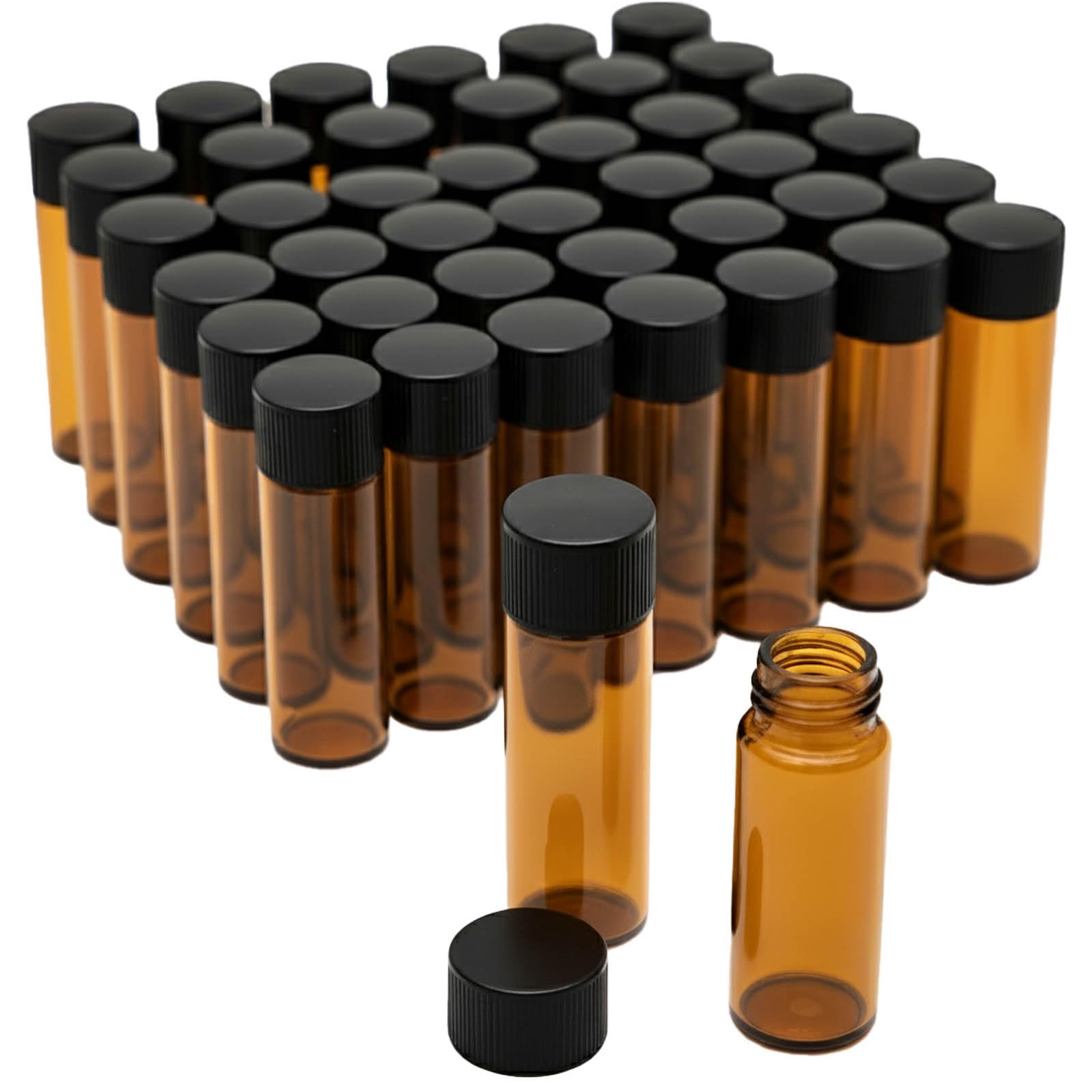 Photo 1 of 100Pcs Brown 2 Dram (8ml) Glass Sample Bottles with Screw Caps - Liquids (Amber)