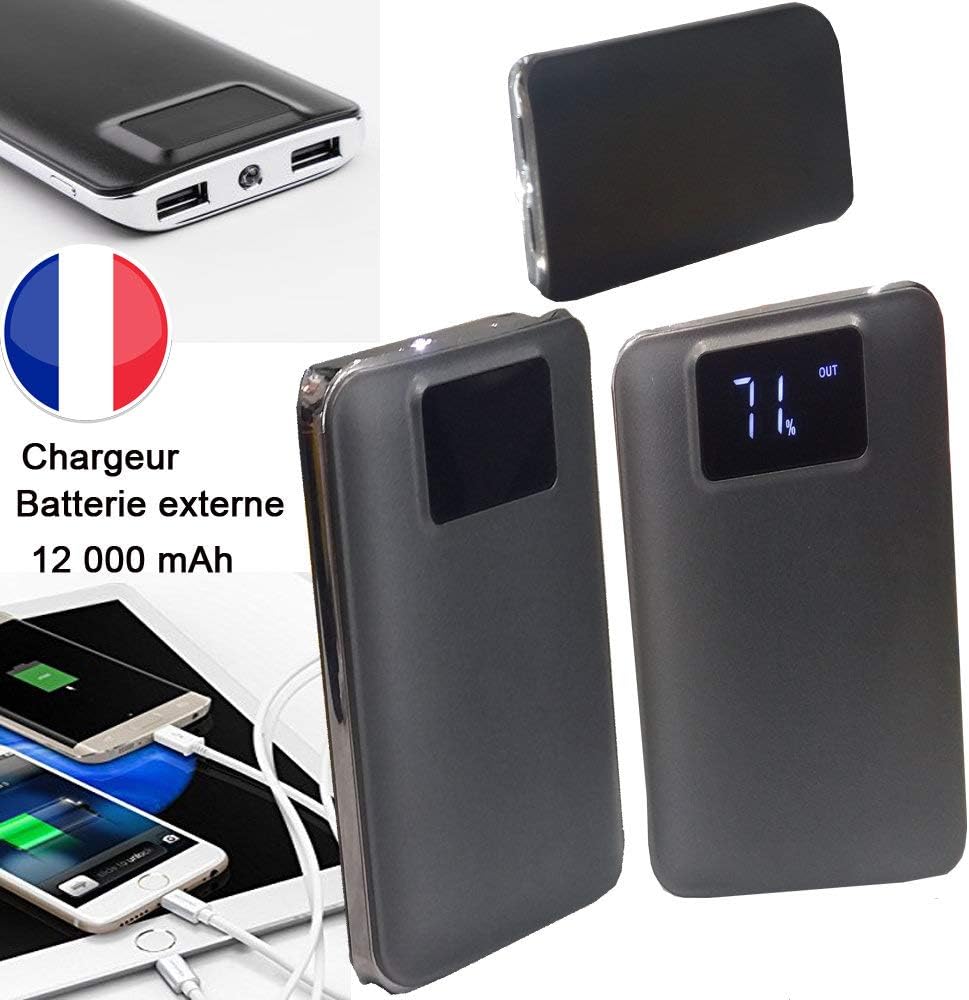 PRISKY for LG V30 (6") – Charger/External Battery Backup 2USB 12000 mAh Grey/Silver