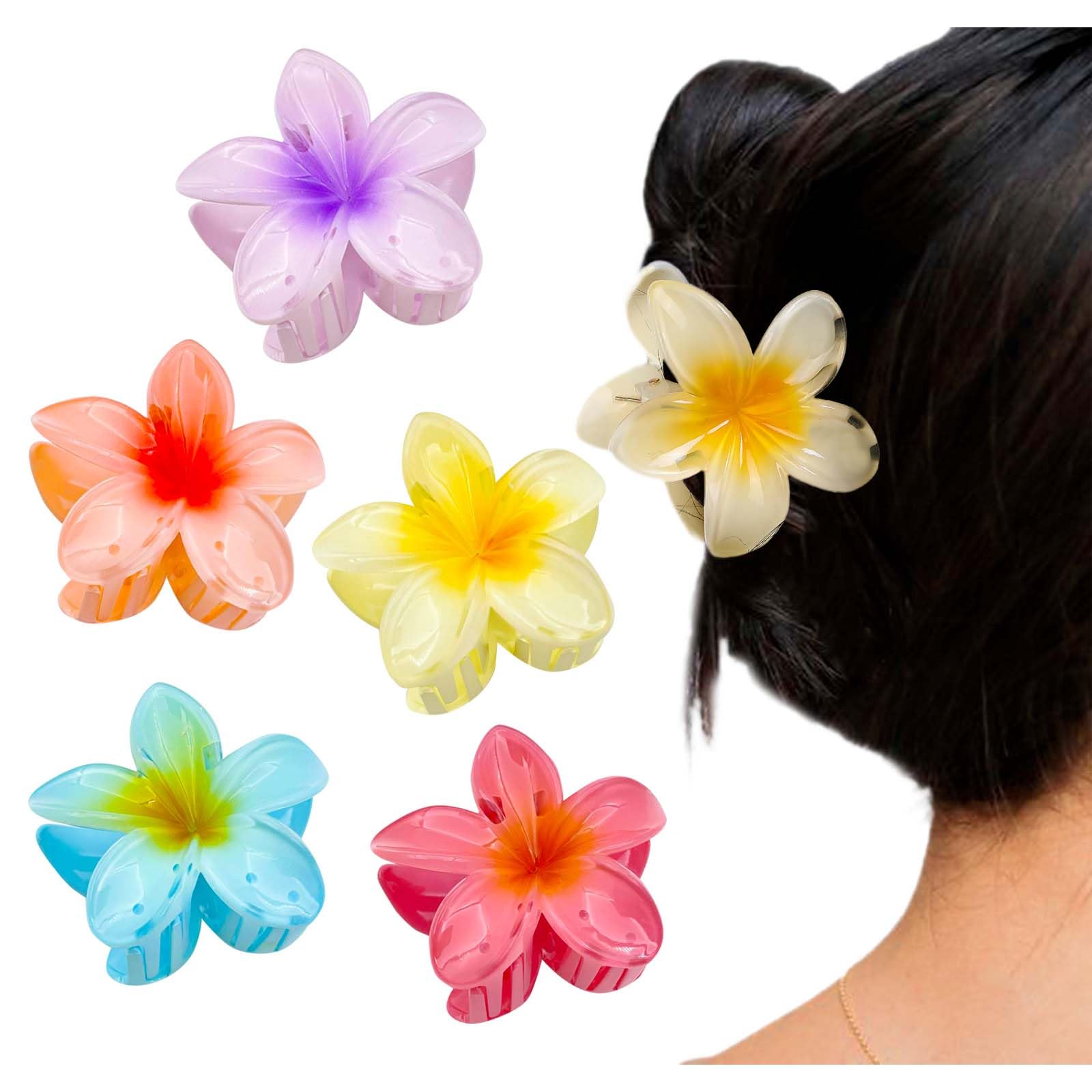 AWAVM 5 Pcs Medium Hair Claw Clips - Bright Color Flower Grips for Women and Girls - 3 Inch