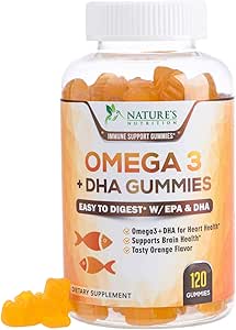 Omega 3 Fish Oil Gummies Tasty Natural Orange Flavor Extra Strength Dha &amp; Epa - Natural Brain Support and Joints Support, Delicious Gummy Vitamin for Men &amp; Women - 120 Gummies