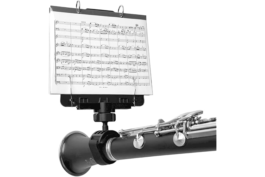 MusBoard TC10C Clarinet Lyre with Flip Folder for Marching Band | Adjustable Viewing • Quick-Detach Flip Folder • 10 Sleeves / 20 Sheets