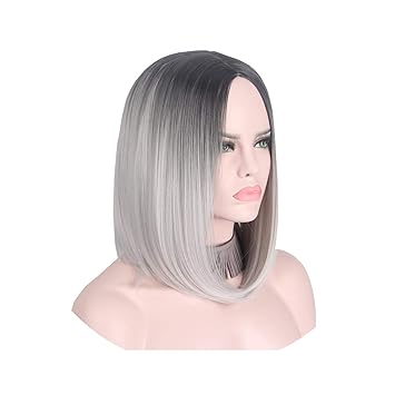 Kurz Grau Perucke Silber Haare Ombre Cosplay Perucken Fur Frauen Short Bob Perucke Ohne Pony Mittelteil Schulter Lange Nicht Menschliches Haar Anxin In Synthetic None Silbergrau 14inches Amazon De Beauty