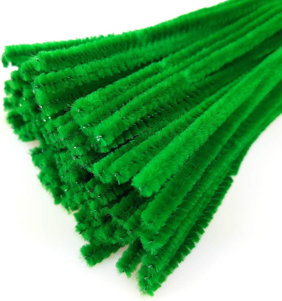 DekoHaus 100 Stück Chenilledraht Pfeifenreiniger Biegeplüsch Basteldraht Pfeifenputzer 30 cm / 6 mm Farbauswahl oder Mix (Grün)