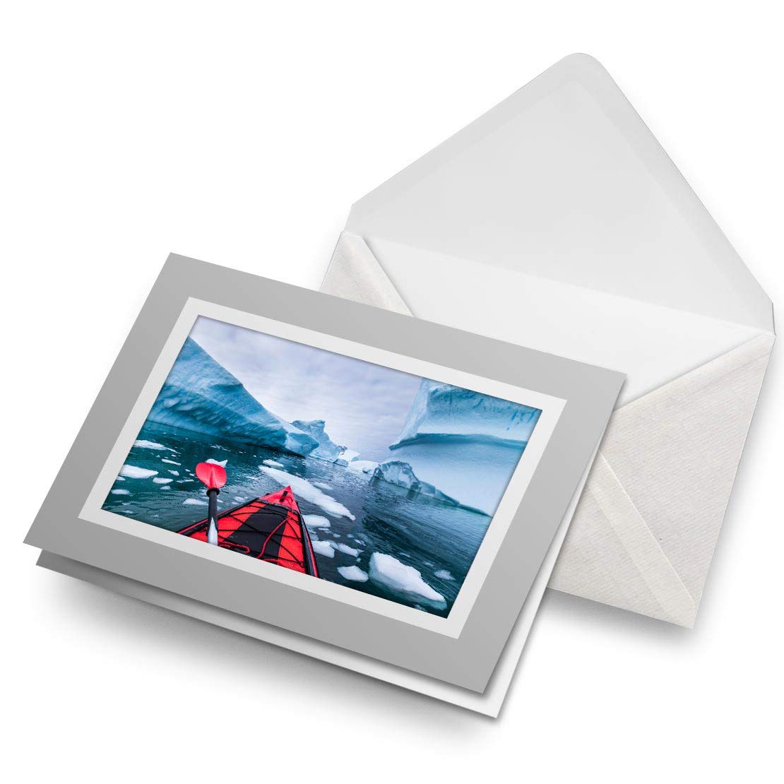 Greeting Cards Gray (Insert) - Kayak Iceberg Landscape Adventure Blank Greetings Card Birthday Kids Party Boys Girls #21753