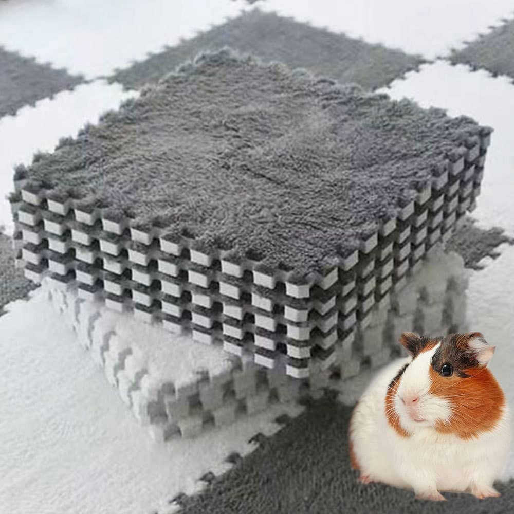 10Pcs 11” x 11” Guinea Pig Pads Washable, Reusable Guinea Pig Fleece Cage Liners, Soft Warm Rabbit Sleep Mat Blanket Bed (Grey)