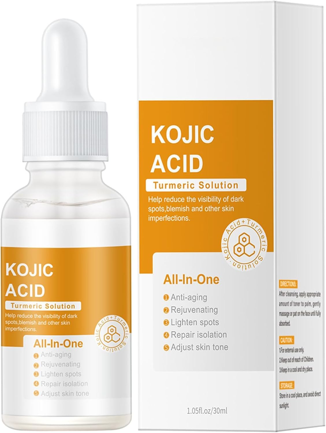 OKAQEE Kojic Acid Turmeric Oil - Dark Spot Remover for Face - Turmeric Oil Dark Spot Corrector - Kojic Acid Remove Facial Melasma - Face Serum Moisturzing (1PCS)