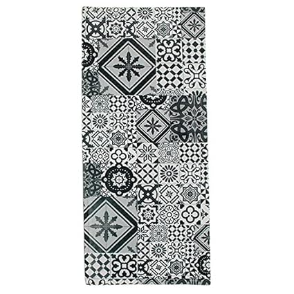 Tapis Motifs Carreaux De Ciment Gris Noir 120x50cm Toodoo