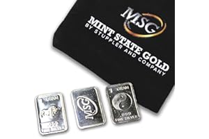 MINT STATE GOLD Three (3) One Gram .999 pure Silver Bars with random designs in a jewelry pouch Silver