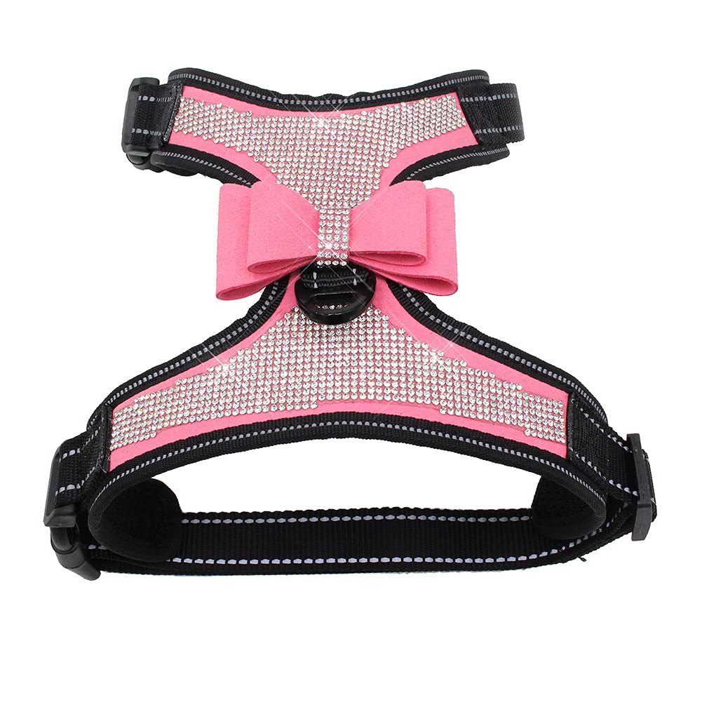 FUNAT Reflective Dog Harness with Rhinestone, Cute Bling Ties Pet Harness, Reflective Chest Strap with Shiny Bow
