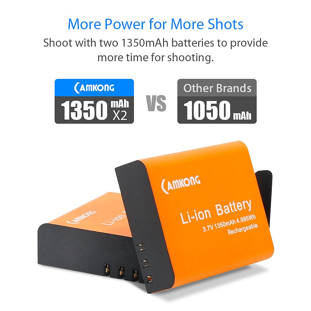 2X1350mAh Action Camera Battery Rechargeable for CAMKONG/AKASO EK7000