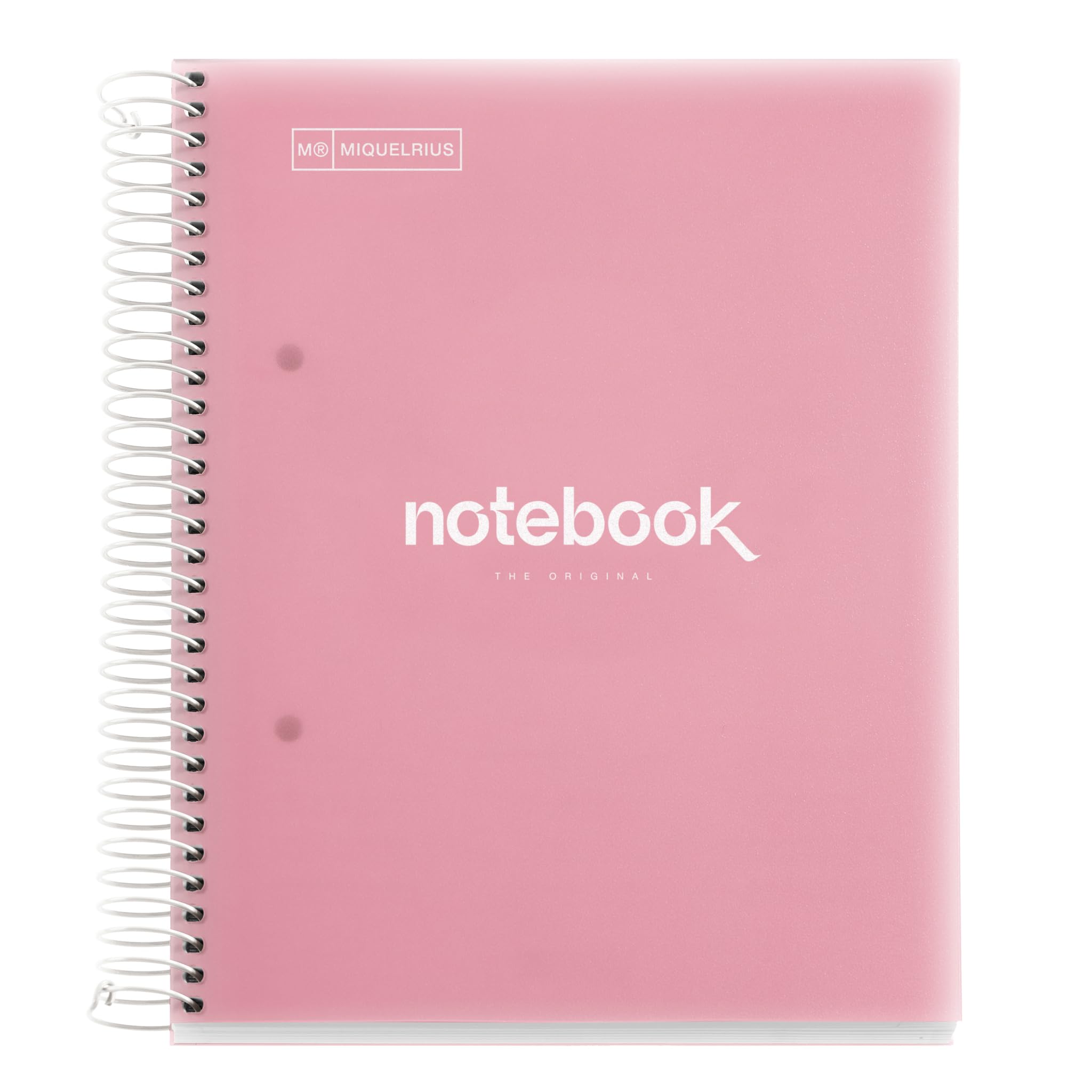 Miquelrius - Emotions A5 Notebook, 160 Sheets 90 g/m², 5 x 5 mm Grid, 8 Colored Stripes, Micro-Perforated Spiral, Polypropylene Cover, 2 Holes, Colour Pink
