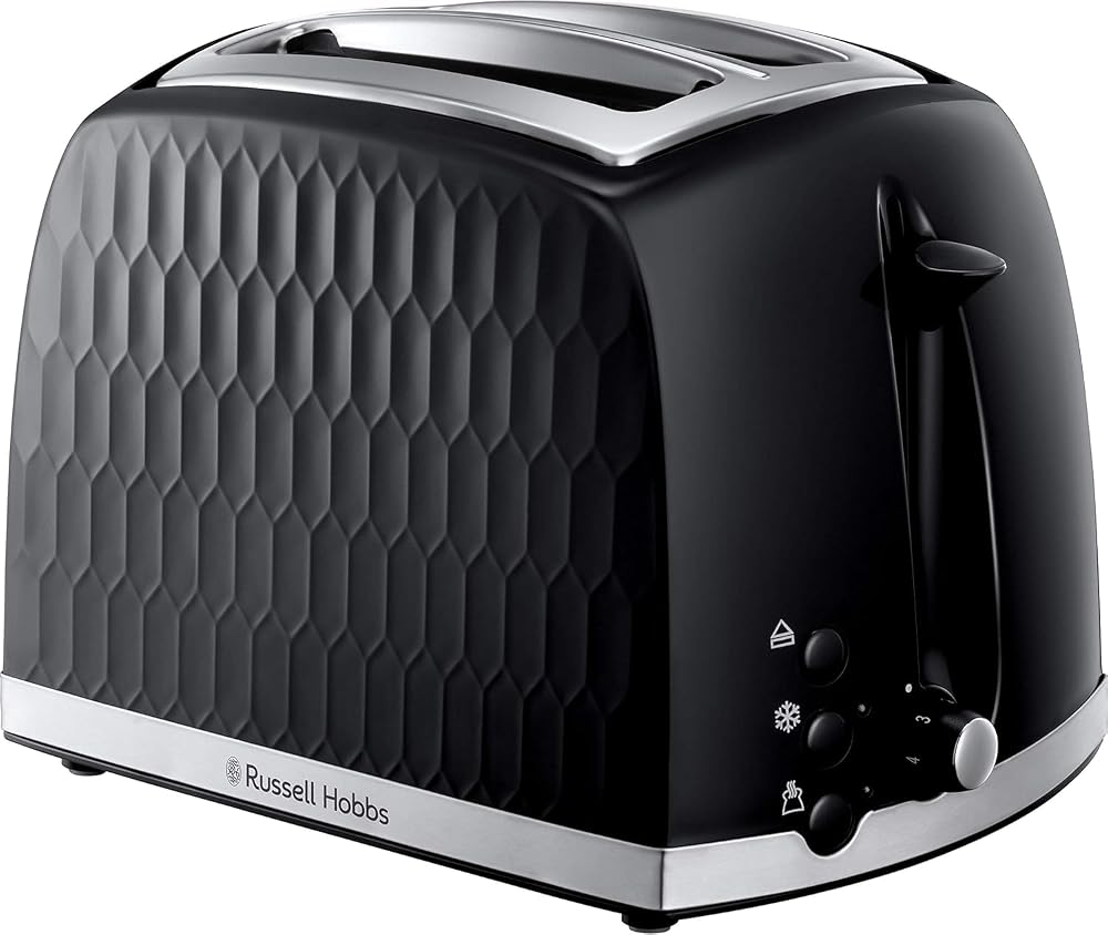 Russell Hobbs Honeycomb 2 Slice Toaster Black 850W Extra Wide Slots 6 Browning