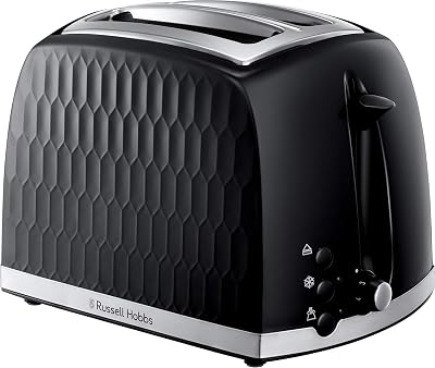 Russell Hobbs Honeycomb 2 Slice Toaster Black 850W Extra Wide Slots 6 Browning