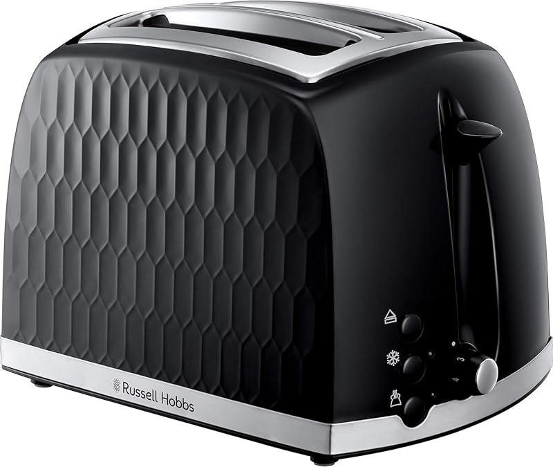 Russell Hobbs Honeycomb 2 Slice Toaster Black 850W Extra Wide Slots 6 Browning