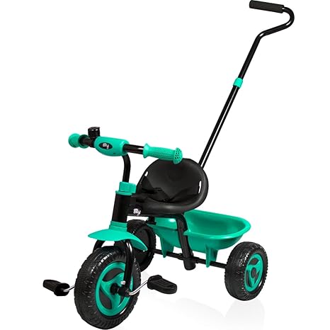 Stimo24 Dreirad Kinder Billy mit Schubstange bis 20kg (Schwarz/DUNKELGRÜN)