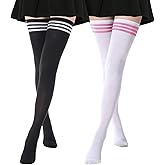 AQOKKA Extra Long Thigh High Socks for Women Striped Over Knee Thigh Socks Long Boot Thigh High Stockings Leg Warmers