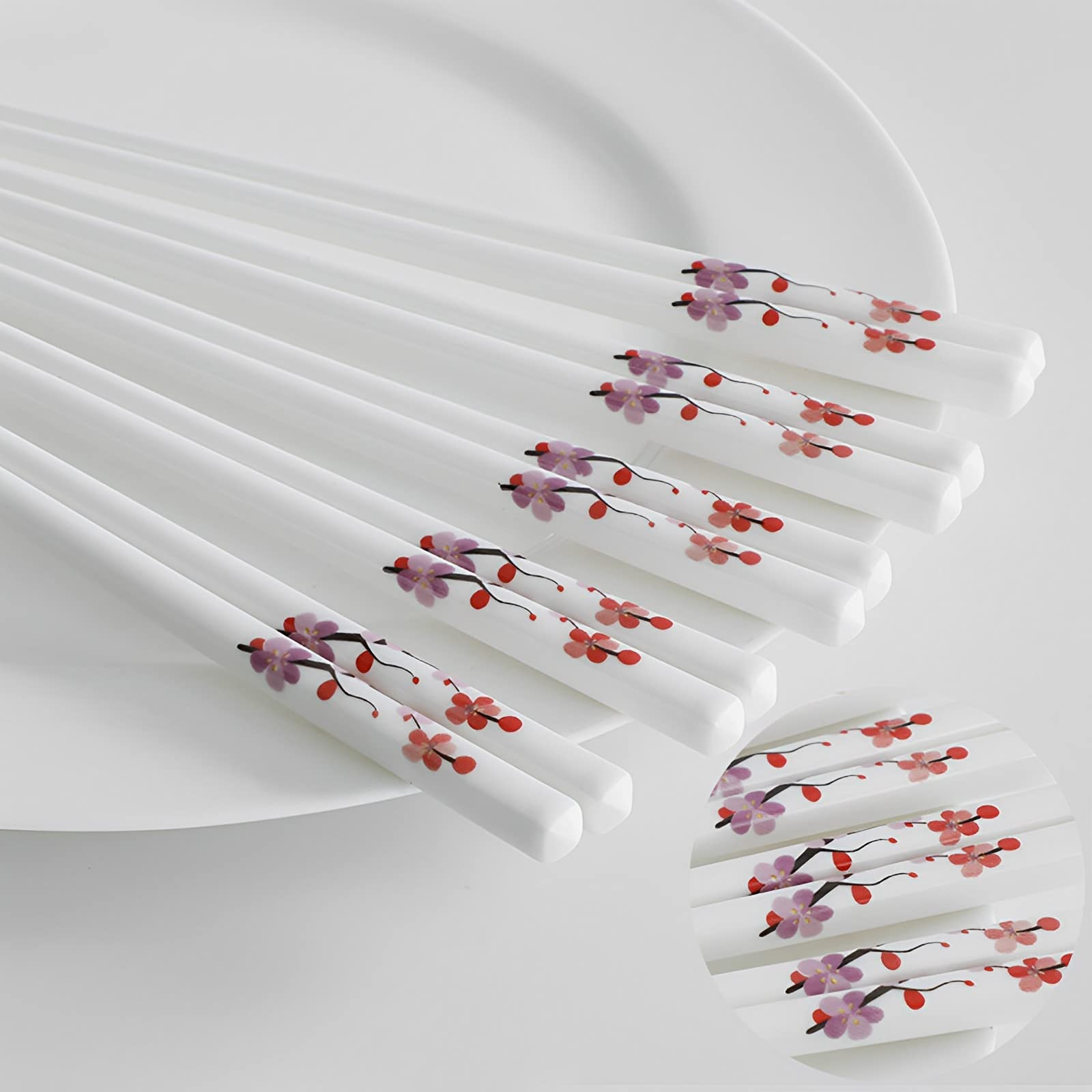 Photo 1 of ***MISSING ONE PAIR***Porcelain Chopsticks Set of 5,Reusable Dishwasher Safe Chop Sticks,Great Replacement of Bamboo/Wooden Chopsticks, 9.7-Inch (Plum blossom / winterberry)