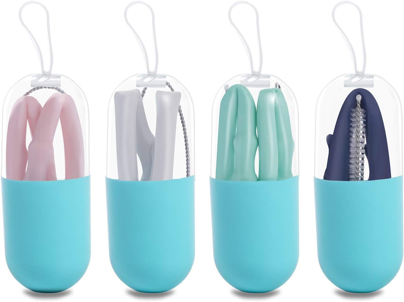 Silicone Straw Drinking Reusable - Folding, Flexible, and Portable Straws for Travel Home and Office, Food-Grade Collapsible Straws with Cases and Cleaning Brushes BPA Free, Eco Friendly (4 PACK)